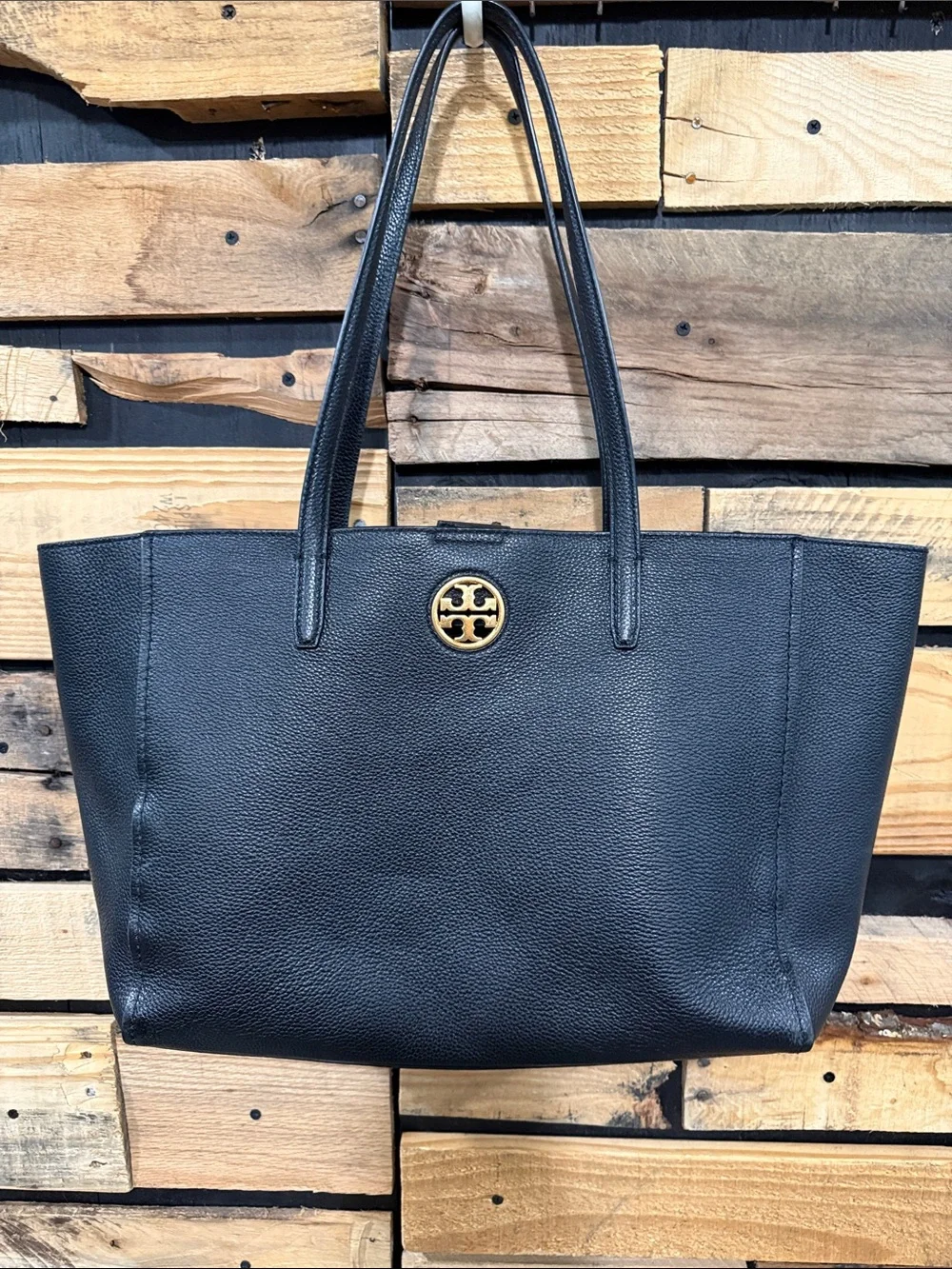 Tory Burch Carson Black Pebbled Leather Tote Bag